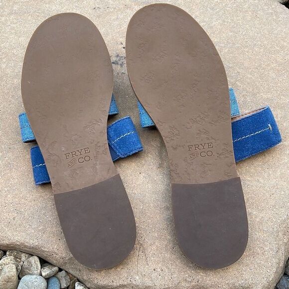 Frye and Co Womens Evie Slip On Sandals Flat Slide 3 Straps Casual Blue Size 6 M - Picture 6 of 7